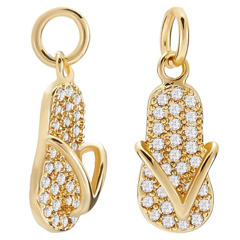 4348 8Pcs Cubic Zirconia Flip Flop Charms 18K Gold Plated Slipper Charms